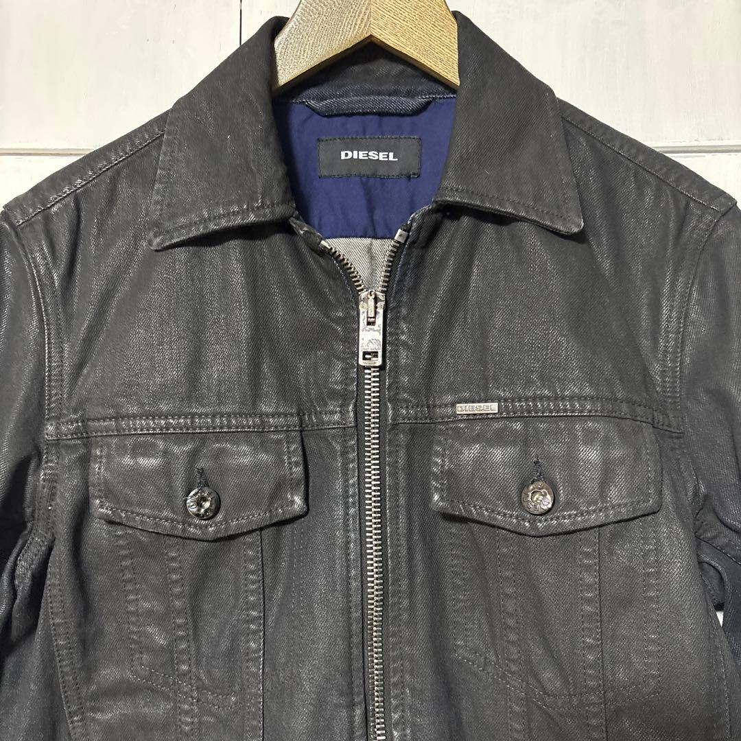 DIESEL 黒 デニムシングルライダースジャケット DIESEL（ディーゼル） メンズ コットン シングル ライダースジャケット
